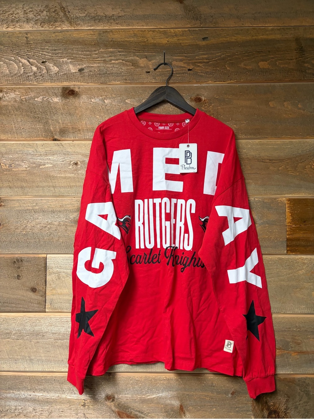 Rutgers University Game day Pressbox NCAA Oversized LS Shirt OS NWT Collegiate